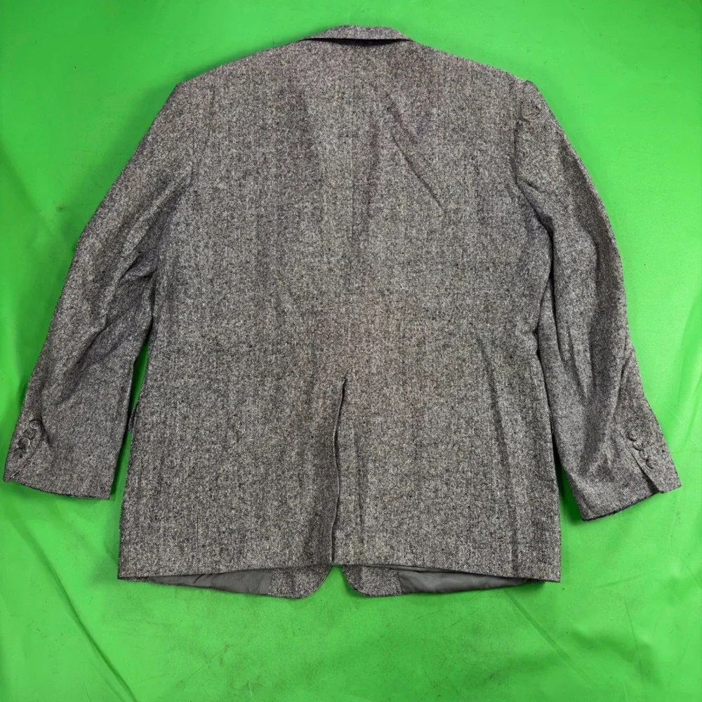 VTG 90s Lands End 100% Matka Silk Blazer Mens 48L Gray Herringbone Coat USA Made